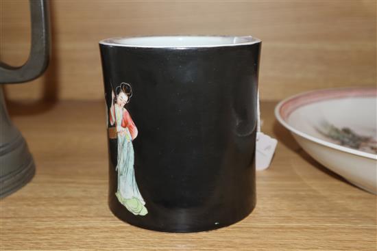 A Chinese Republic period black ground brushpot height 12cm